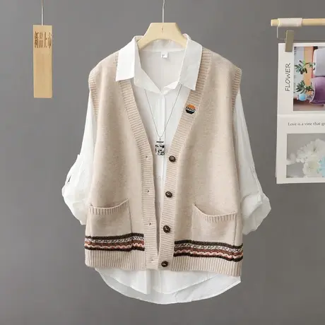 春秋针织开衫马甲女秋冬外穿短款毛衣外套叠穿坎肩无袖上衣外搭潮图片