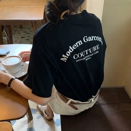 欧美大码国潮复古短袖t恤女ins潮宽松夏天hiphop嘻哈胖mm超火上衣商品大图