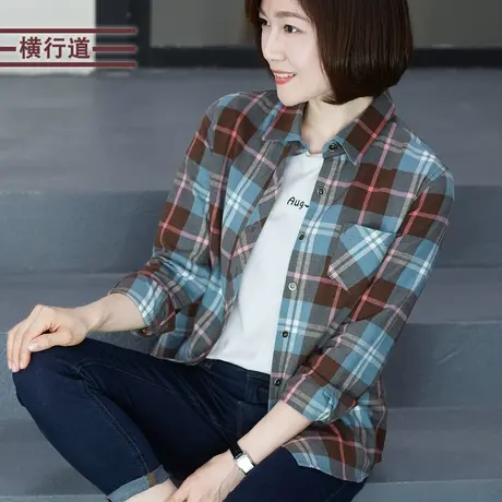 2025春装纯棉格子长袖衬衫小外套全棉女装休闲宽松衬衣大码上衣商品大图