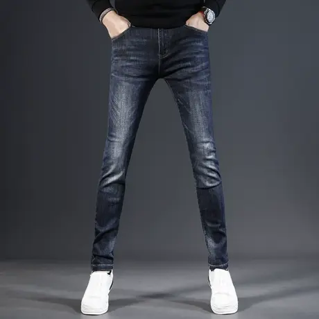 高端深蓝牛仔裤男秋冬款修身小脚裤2023新款爆款弹力男士长裤秋季商品大图