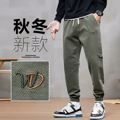 春秋款军绿色束脚工装休闲长裤男士宽松春季日系港风男裤子秋冬款商品大图