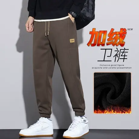 秋冬款加绒束脚保温防风运动卫裤冬季男装2024年新款加厚休闲裤子图片