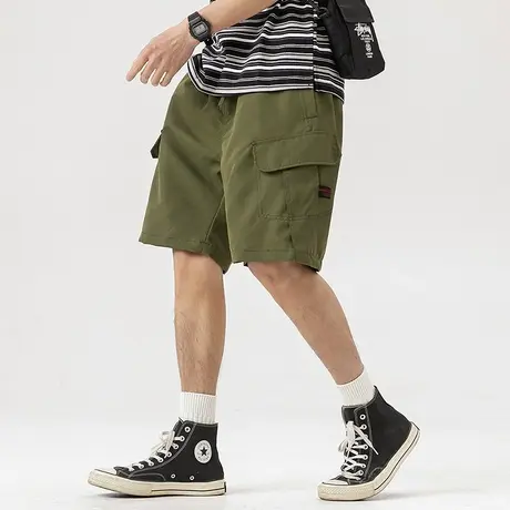 男士军绿色工装短裤男夏季潮牌直筒宽松五分裤运动中裤2023年新款商品大图