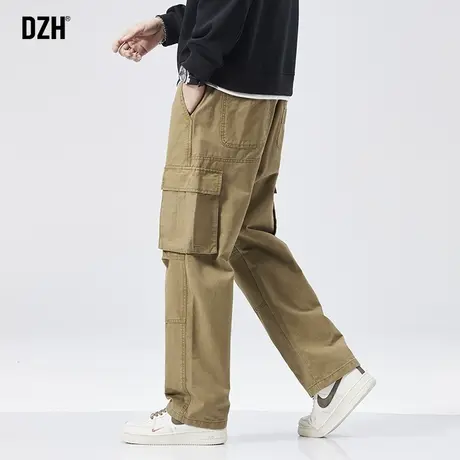 男生卡其色裤子男款美式高街秋季休闲直筒工装裤潮牌2024新款长裤商品大图