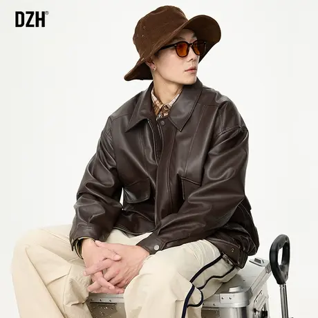 男士机车皮衣外套男春秋潮牌高级感男装美式复古飞行员翻领皮夹克商品大图