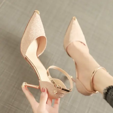 仙女风尖头单鞋2024年新款春季性感名媛气质一字扣带高跟鞋女细跟商品大图