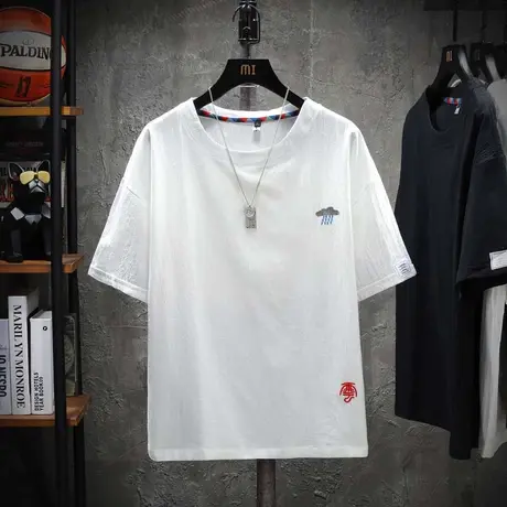 亚麻短袖男刺绣T恤韩版潮流学生半袖夏装帅气夏天棉麻料上衣服潮t商品大图