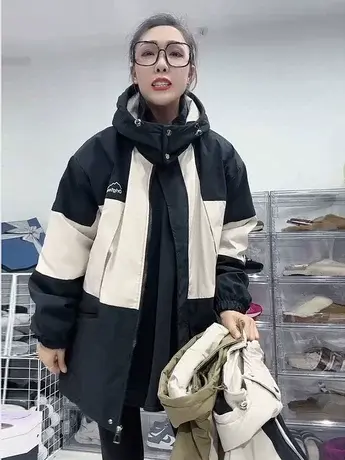 美式加绒加厚工装外套少女冬季新款初高中学生户外防风冲锋衣棉服商品大图