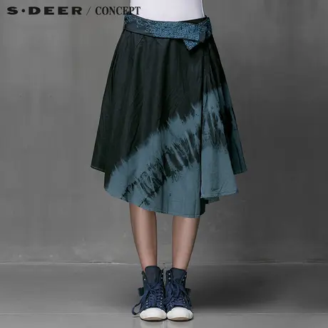 S·DEER＼CONCEPT圣迪奥蓝调晕染明线肌理半身裙S14381151图片