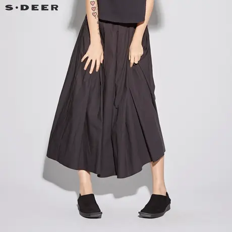 sdeer 圣迪奥女装优雅黑松紧束腰阔摆半身长裙S18281144图片