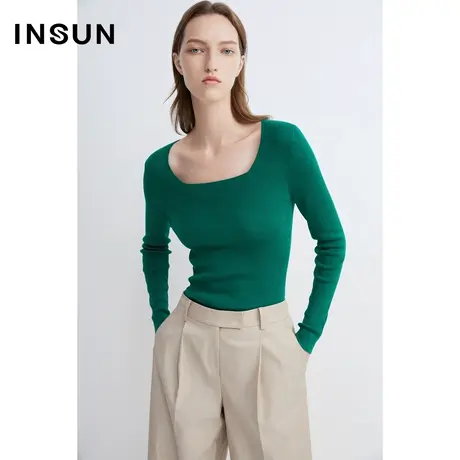 INSUN恩裳春季几何方领百搭毛针织衫图片