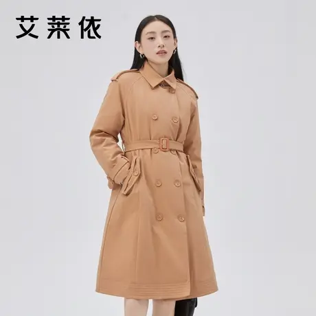 艾莱依冬季新款风衣羽绒女长款设计感双排扣鸭绒秋冬质感收腰外套商品大图