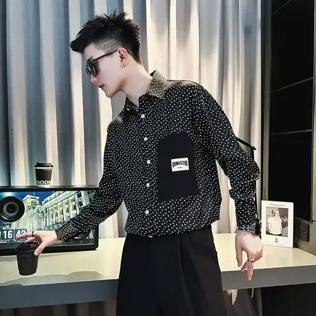 高级感长袖衬衫休闲黑白波点秋季满天星小众衬衣百搭上衣ins潮流图片