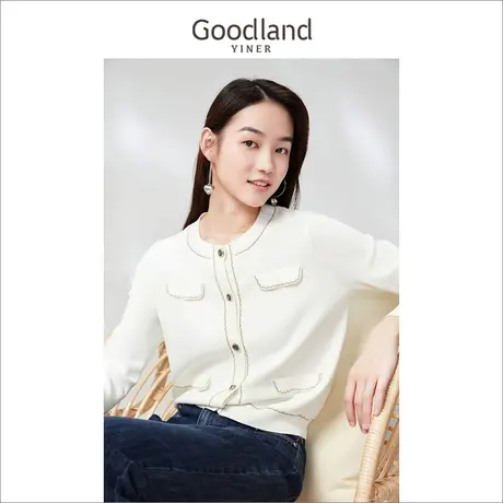 *Goodland女装2023春季新款通勤曲珠纱小香风单上衣针织衫商品大图