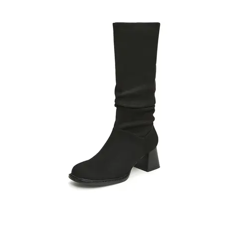 【清仓长靴299合辑】Tata他她粗跟弹力堆堆靴女法式气质高筒靴子商品大图