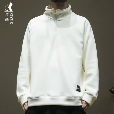 希越500g重磅奥粒绒卫衣男冬季宽松大码男士半高领拉链插肩袖外套商品大图