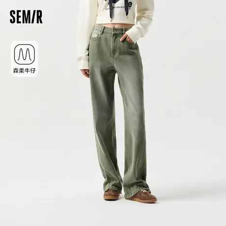 森柔牛仔|商场同款森马牛仔裤女显腿长长裤2024春新款阔腿裤潮流图片