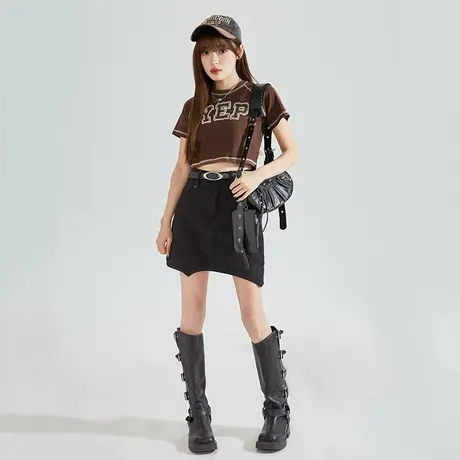 [YEP联名]短款美式T恤女辣妹上衣夏唐狮2023新款紧身短袖体恤潮x商品大图