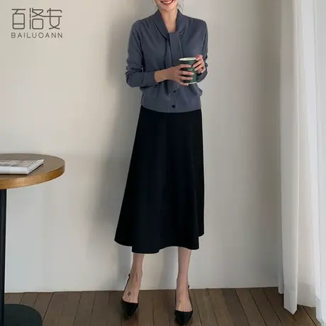百洛安中长款黑色半身裙女2024春新款气质通勤百搭高腰显瘦a字裙图片