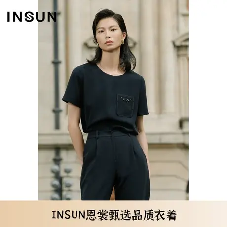INSUN恩裳夏季醋酸透气口袋潮流百搭T恤图片