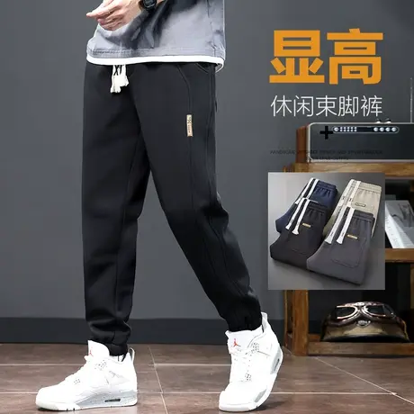 2024新款男装夏季痞帅九分休闲裤子春秋款春季男生松紧腰束脚卫裤图片