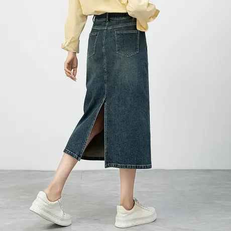 高腰直筒牛仔半身裙女2024新款春秋裙子小个子包臀裙复古开叉半裙图片