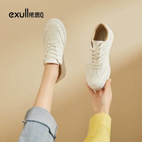 依思q小白鞋女2023春季新款平底系带软底白色休闲鞋子女鞋休闲鞋商品大图