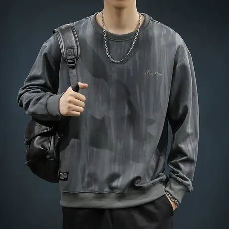 秋冬季扎染涂鸦无帽圆领套头卫衣男士2023新款配大衣的内搭上衣服图片