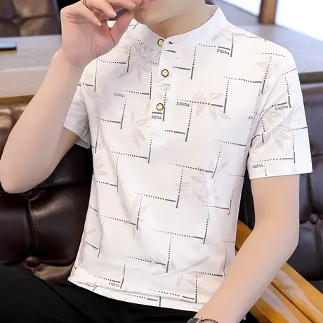 男士短袖t恤立领夏季冰丝男装2023年新款青年潮流时尚polo衫冰感商品大图