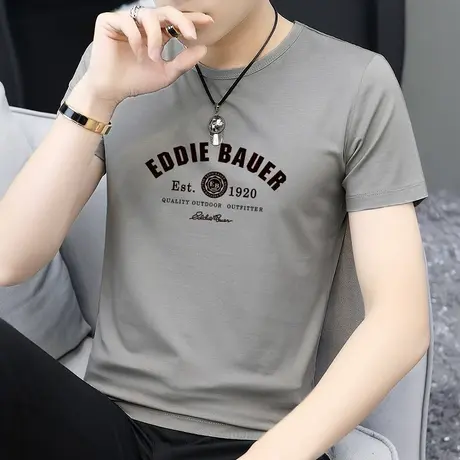 莫代尔短袖t恤男装2023新款夏季半袖冰丝凉感速干上衣服印花体恤商品大图