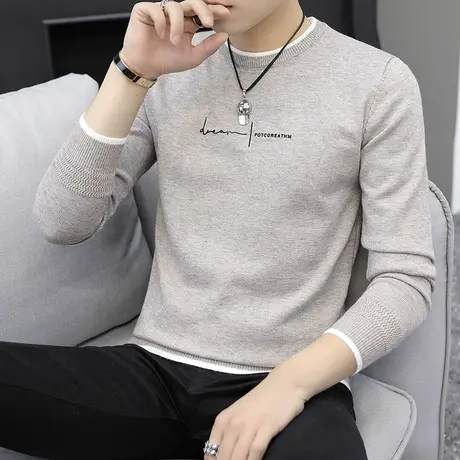 毛衣男士秋冬季韩版潮流内搭圆领针织衫潮牌加绒加厚保暖打底线衣商品大图