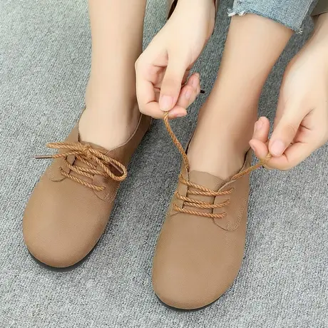 2023新款真皮大码单鞋女加宽41-43加肥秋季牛筋底平底圆头奶奶鞋商品大图