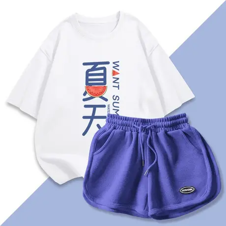 夏季新款百搭休闲运动套装女2023时尚短袖短裤两件套纯棉t恤夏装商品大图
