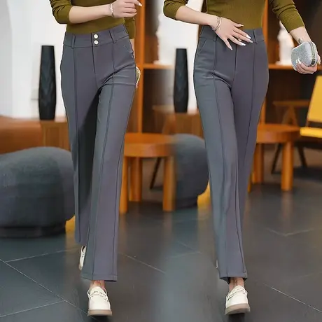 休闲直筒裤女秋季2023新款高腰垂感微弹西装裤时尚百搭窄版阔腿裤商品大图