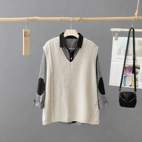 宽松无袖纯色针织马甲女装背心秋装新款V领休闲毛衣外搭坎肩马夹商品大图
