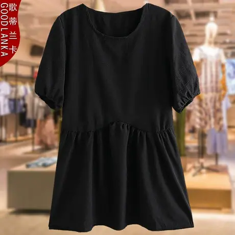 中年妈妈夏装上衣2022新款洋气时尚娃娃衫加肥加大码女泡泡棉T恤商品大图