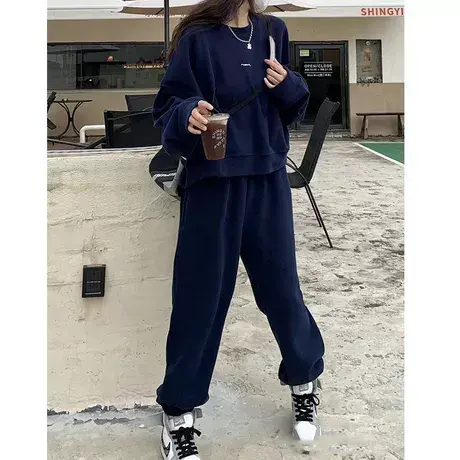网红炸街港风运动服套装女春秋宽松小个子长裤休闲时尚卫衣两件套商品大图