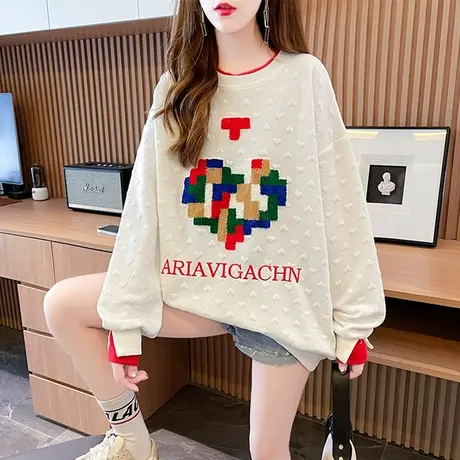 设计感小众卫衣女春秋季韩版宽松薄款小个子华夫格假两件上衣外套图片