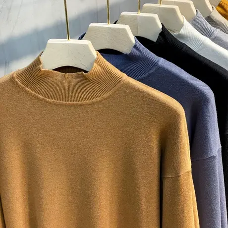 2023秋冬季厚实毛衣男士高领韩版潮牌针织衫宽松落肩慵懒风打底衫商品大图