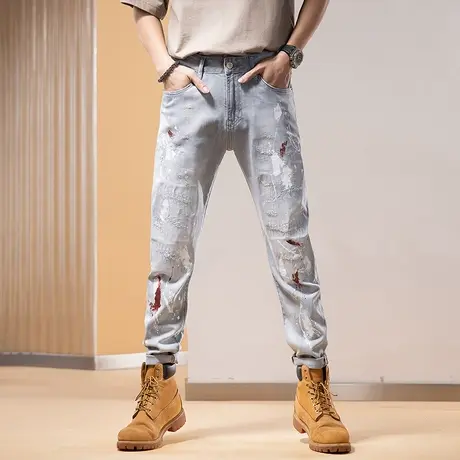 Modi Nick/摩帝尼克时尚百搭破洞牛仔裤高档品牌百搭时尚牛仔裤商品大图