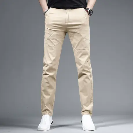 2023夏季新款浅卡其色休闲裤男直筒宽松长裤弹力男士休闲裤中年商品大图