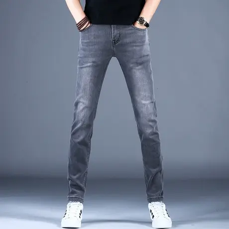 2023男士新款百搭牛仔裤子简约修身精致小脚裤男潮牌棉弹百搭休闲商品大图
