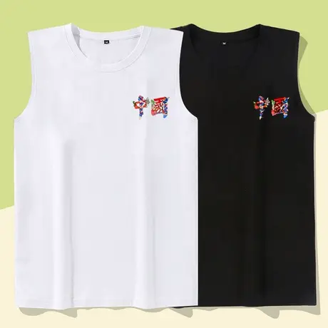 中国风印花坎肩背心男夏季薄款透气宽松T恤运动健身无袖外穿汗衫商品大图