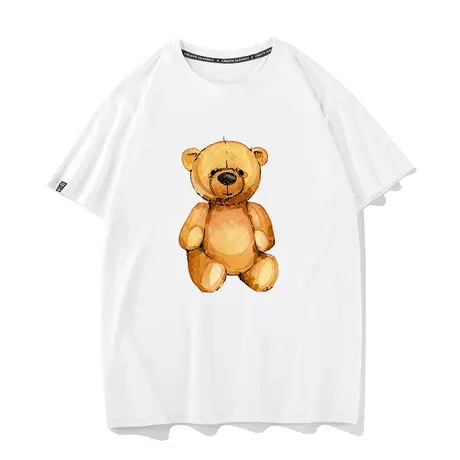 秀洛小熊t恤男纯棉圆领男士短袖夏季欧美潮牌嘻哈宽松情侣半袖衫商品大图