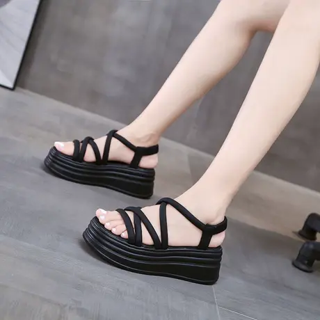 坡跟凉鞋女款夏季2023新款小个子增高外穿时尚厚底松糕罗马网红商品大图