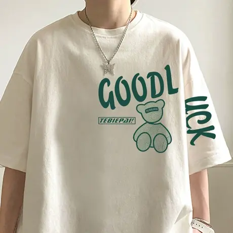 短袖T恤男夏季港风潮牌重磅宽松纯棉半袖美式涂鸦印花体恤衫打底t商品大图