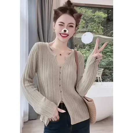 大码女装气质v领针织衫长袖春秋款胖mm显瘦设计感打底衫上衣200斤商品大图