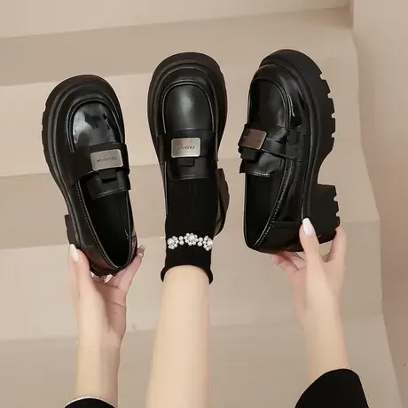法式厚底复古黑色乐福鞋JK单鞋女鞋子2024春秋季新款英伦风小皮鞋图片