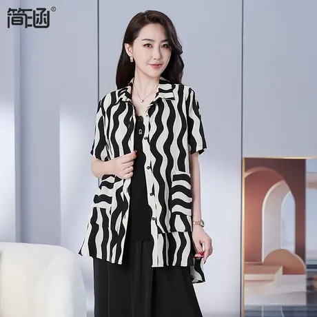 【凉感】大码女装夏新款简涵高端轻奢遮肚子显瘦减龄薄款衬衫胖mm图片