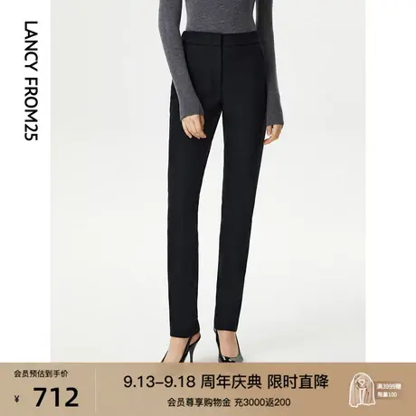 朗姿秋冬季新款休闲裤女高腰黑色直筒九分裤设计感修身通勤长裤子商品大图